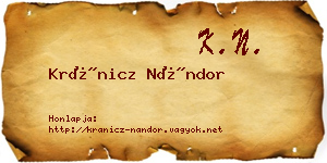 Kránicz Nándor névjegykártya